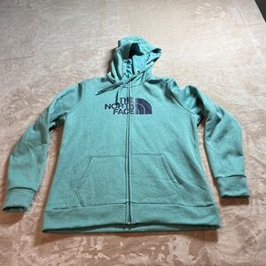 The North Face Full Zip Logo Fleece Hoodie Outdoor Women’s Teal Heather Blue XL